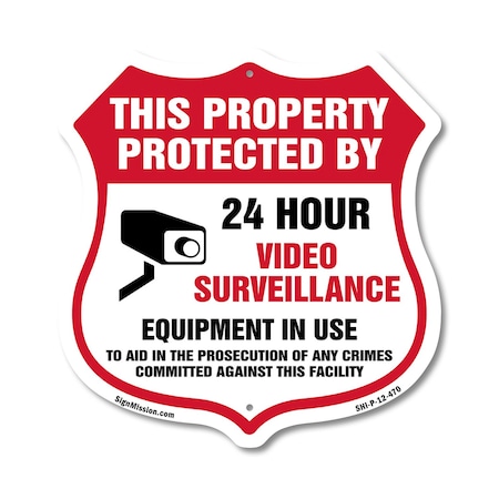 Signmission Video Surveillance Shield Sign This Prop, 12 Inch X 12 Inch, Plastic Sign SHI-P-12-470