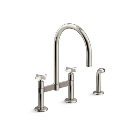 Kohler Billet Two-hole bridge kitchen sink faucet with side sprayer 28673-3-SN