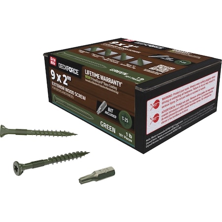Grip-Rite DeckForce PrimeGuard Nano No, 9 x 2'' Star Drive Green Screw, 1 Lb. GRDF2STGR1