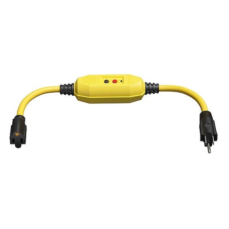 Zoro Select GFCI, Yellow, 2-1/2 ft, 1 Outlet, 12 AWG 875LD6