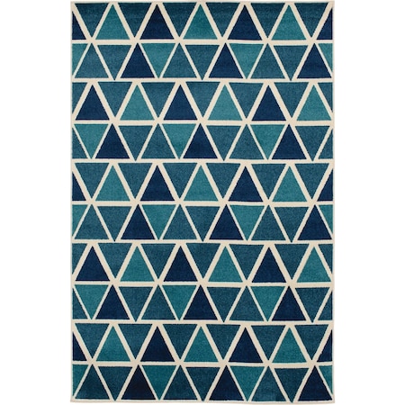 Backyard Bungalow Isosceles 6 ' 7''x9 ' 6'' Geo Triangles in Blue Plush Outdoor Rug 2346NQ71DB.084