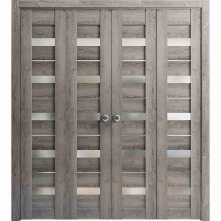 Sartodoors Sliding Closet Double Bi-fold Doors Grey Solid Core Modern Interior QUADRO4445DBF-NEB-72 x 80 (4* 18x80)