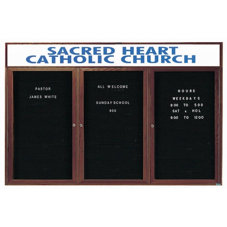 Aarco Enclosed Changeable Letter Board in Black Felt w/ Red Oak Frame Walnut Stained, 48''Hx96''W WDC4896-3H