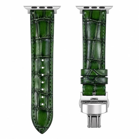 Elegani Alligator-Embossed Leather Watch Replacement Band Compatible with Apple Watch 46mm, Green LAVT-GRN-46mm