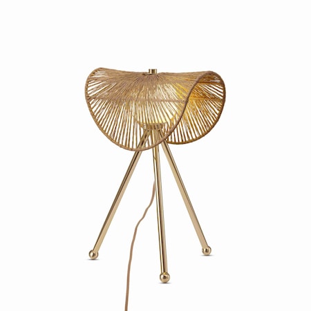 Vidalite Sovev Tripod Table Lamp with Rattan and Opal Glass Shade, Brushed Brass Stand, 19.6 in. Height CE1009210
