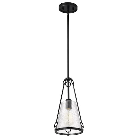 Nuvo Valentine, Small Pendant, Black Finish, Hammered Glass 60/8255