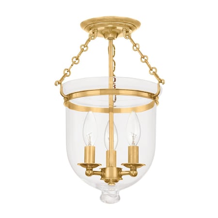 Hudson Valley Lighting Hampton 3 Light Semi Flush 10.25 In. Aged Brass/clear 251-AGB-C1