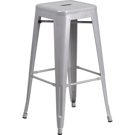 Flash Furniture 30" High No Back Silver Metal Barstool Square Seat CH-31320-30-SIL-GG