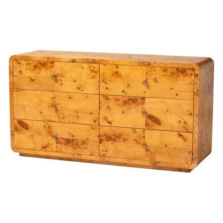 Bali & Pari Netra Modern and Contemporary Natural Real Burl Wood 6-Drawer Dresser 253-13974-ZORO