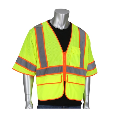 Pip ANSI Type R Class 3 Self-Extinguishing Two-Tone Mesh Surveyors Vest 305-SVZSE-LY/3X