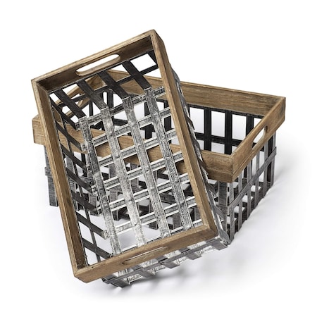 Homeroots Set of Two 19" Gray Metal Basket, 2PK 392147