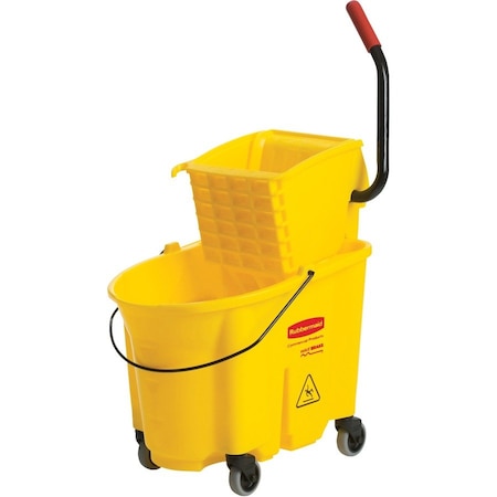 Rubbermaid Commercial 8 3/4 gal WaveBrake Side Press Mop Bucket and Wringer, Yellow, Polypropylene FG758088YEL