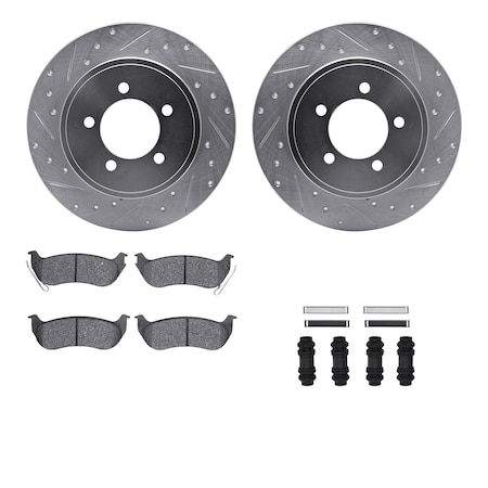 Dynamic Friction Co DFC Brake Rotor - Drilled & Slotted - Silver- Heavy Duty Brake Pad includes Hardware 7412-54066