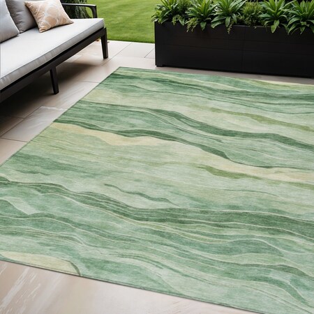 Homeroots 5' X 8' Green Striped Washable Indoor Outdoor Area Rug 608113