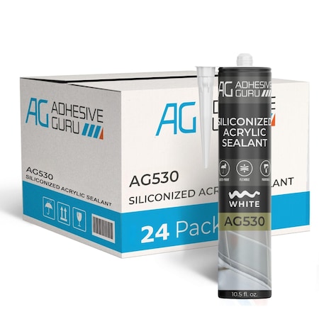 Adhesive Guru AG530 Siliconized Acrylic Sealant 10.5 fl oz., Flexible, Paintable Indoor/Outdoor Caulk, 24PK adgr_SilAcr_AG530_24pk