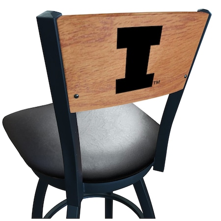 Holland Bar Stool Co 25" Blk Wrinkle Illinois Swivel Bar Stool, Laser Engraved Back L03825BWMedMplAIlliniUBlkVinyl