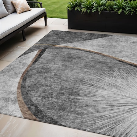 Homeroots 5' X 8' Gray Chocolate And Silver Abstract Washable Indoor Outdoor Area Rug 582255