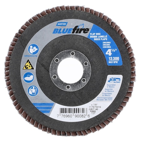 Norton Abrasives Flap Disc, Zirconia Alumina, 4 1/2" dia 77696090082