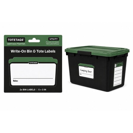 Totetags Storage Bin Labels, Write-On Tote Labels, With Contents Sticker, Green, 1 Set, 5 in x3 in, 2PK TOTETAGS-1X1-GRN