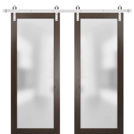 Sartodoors Sturdy Double Barn Door with Frosted Glass Planum 2102 64x80 (2* 32x80) Solid Core Modern Interior PLANUM2102DB-S-CA-64 x 80 (2* 32x80)