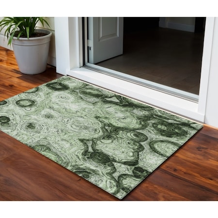 Homeroots 3' X 5' Artichoke Green And Emerald Abstract Washable Indoor Outdoor Area Rug 577151