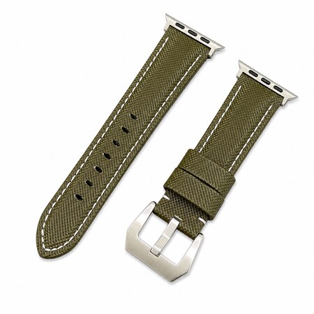 Elegani Nylon Band Compatible with Apple Watch 38mm, Green/White, Silver/Black/Rose Gold/Yellow Gold Buckle NLPAM-GRNWHT-38