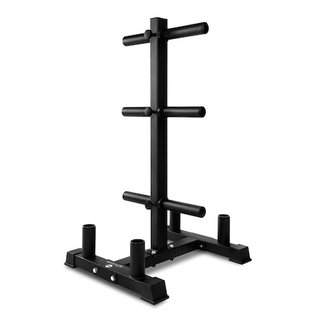 Serenelife 6-Pegs Olympic Weight Plate Rack & 4 Barbells SLDBHOLD
