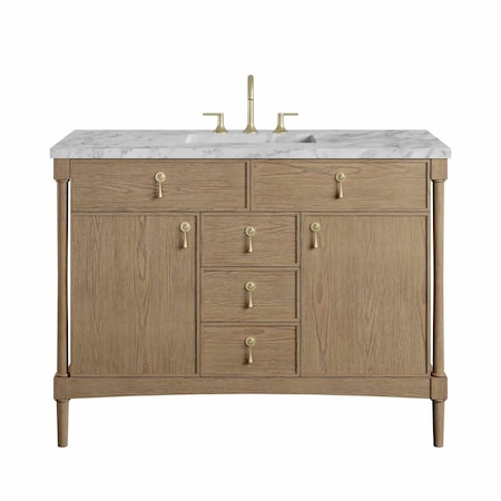 James Martin Vanities Kinnsden 48" Single Vanity, Weathered Oak w/ 3 CM Carrara Marble Top D680-V48-WTO-3CAR