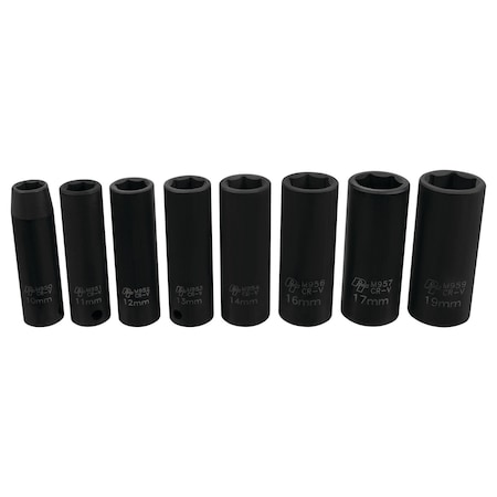 Performance Tool 8 pc. Met DW Impact Socket Set, Deep Wall, Chrome Vanadium, Laser Etching M595DB