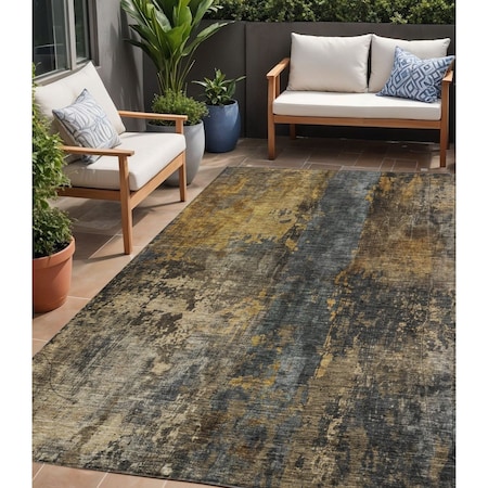 Homeroots 5' X 8' Gray Brown And Gold Abstract Washable Indoor Outdoor Area Rug 606063