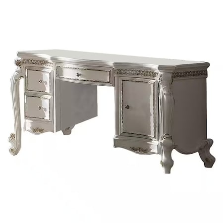 Homeroots 62" Pearl Wood Vanity Table With Three Drawers 491378