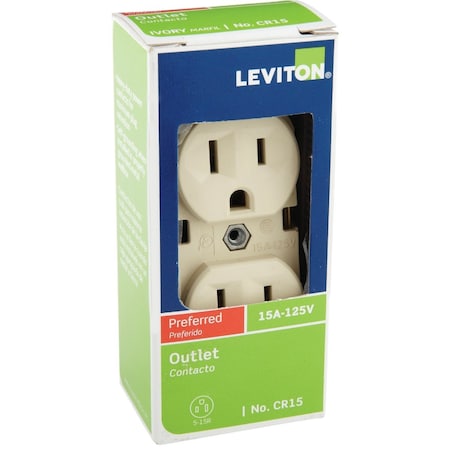 Leviton 15A Ivory Commercial Grade 5-15R Duplex Outlet S01-CR15-0IS