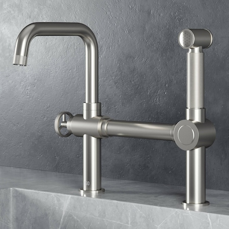 Vigo Cass Single Handle Bridge Kitchen Faucet with Side Sprayer VG02050ST