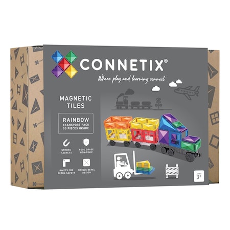 Connetix Magnetic Tiles Rainbow Transport Pack, 50-Piece Set CT-R-00050-TR