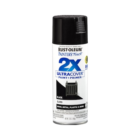 Rust-Oleum General Purpose Spray Paint, Black, Gloss, Solvent, 12 Oz 334026