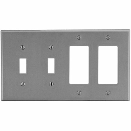 Hubbell Wiring Device-Kellems Wallplate, 4-Gang, 2) Toggle 2) Decorator, Gray P2262GY