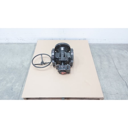 Xomox TUFLINE MANUAL GEAR OPERATED STEEL FLANGED 3-WAY PLUG VALVE 4IN 300 0337