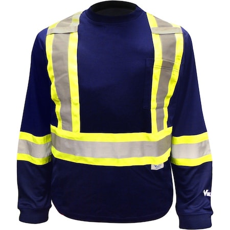 Viking Unisex High Visibility Long Sleeve Shirt, Polyester/Cotton, Pullover, Navy, XL 6015N-XL