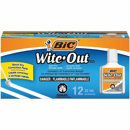 Bic Wite-Out Quick Dry Correction Fluid, PK12 WOFQD12WHI
