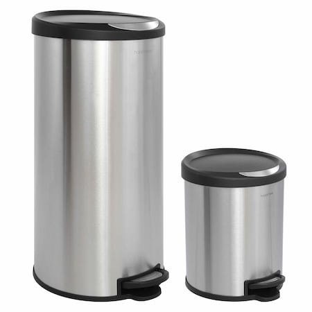 Happimess Oscar Round 8-Gallon Step-Open Trash Can with FREE Mini Trash Can, Platinum Silver HPM1001A