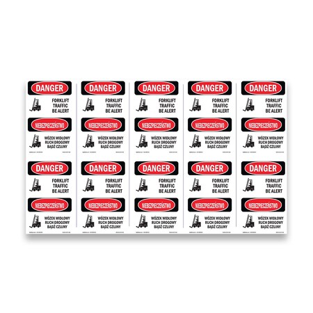 Signmission OSHA Danger Sign, 5" Height, Forklift Traffic Be Alert Bilingual, DS-D-35-VP-1265-10PK OS-DS-D-35-VP-1265-10PK