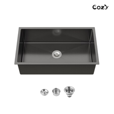 Wrightmaster 33 in. Undermount Single Bowl 18 Gauge Black Stainless Steel Kitchen Sink with Drain ZOR-SS-331912