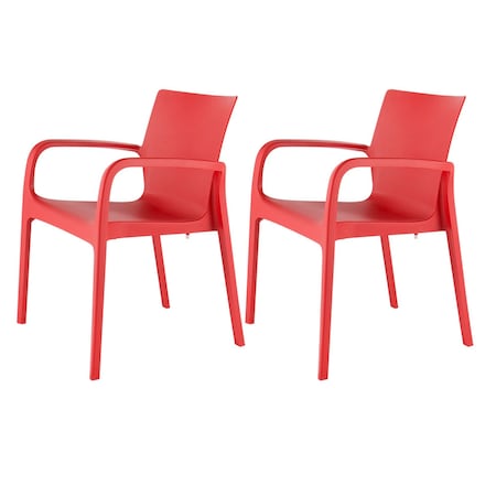 Homeroots Set of Two Red Heavy Duty Plastic Outdoor Stacking Dining Chairs, 2PK 565199