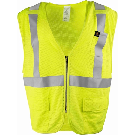Ironwear Hi-Vis FR Safety Vest 2XL Class 2 , Zipper 3 Pockets 1257FR-LZ-RD-2XL