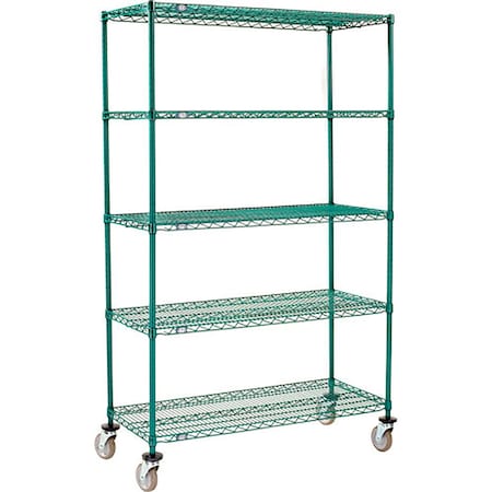 Global Industrial Nexel 5 Shelf Truck, Poly-Green, 48"W x 21"D x 80"H, Polyurethane Swivel Casters 493821