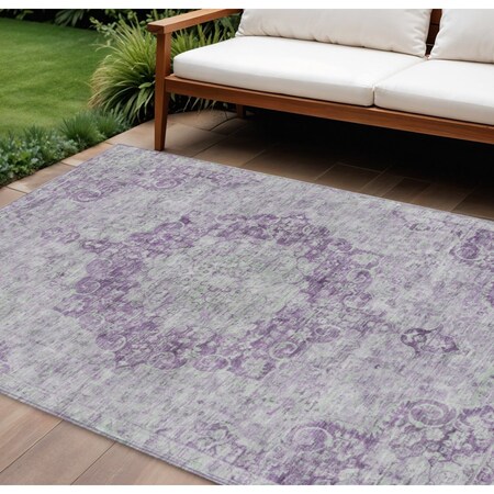 Homeroots 10' X 14' Purple Floral Medallion Washable Indoor Outdoor Area Rug 607925