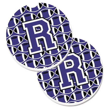Carolines Treasures Letter R Football Purple and White Set of 2 Cup Holder Car Coaster CJ1068-RCARC