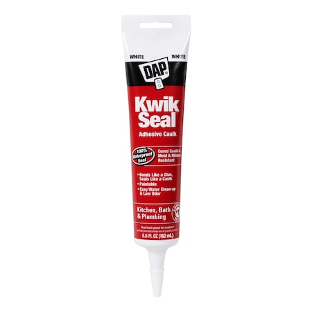 Dap Acrylic Latex Adhesive Caulk, 5.5 oz, Tube, White, Acrylic Latex Base, Kwik Seal 18001