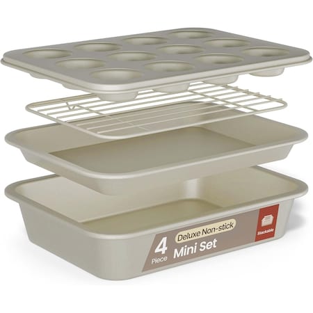 Bakkenmaster Bakken 4-Piece Nonstick Carbon Steel Bakeware Set, Stackable, Dishwasher & Oven Safe White Marble BAK4PCWHT38