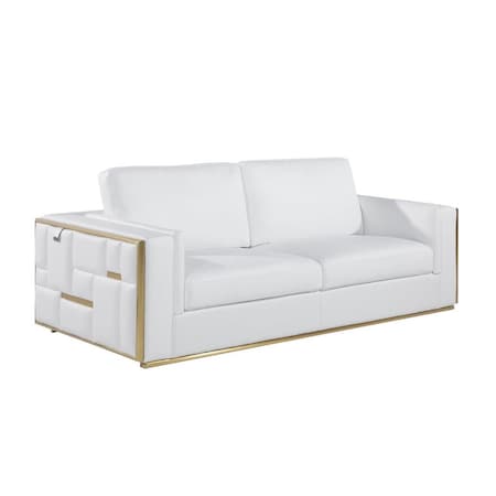 Homeroots 89" White Italian Leather Sofa With Brass Legs 534164